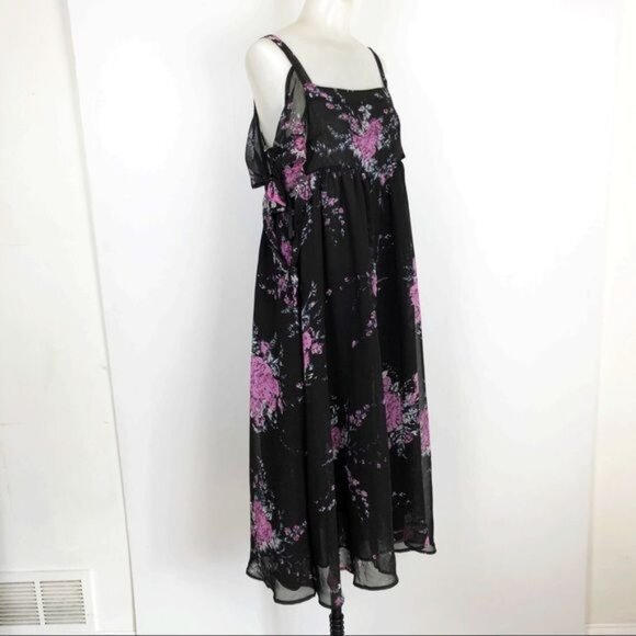 Free People Tied To You black Floral Tie Sleeve Dress XSmall - Picture 3 of 11